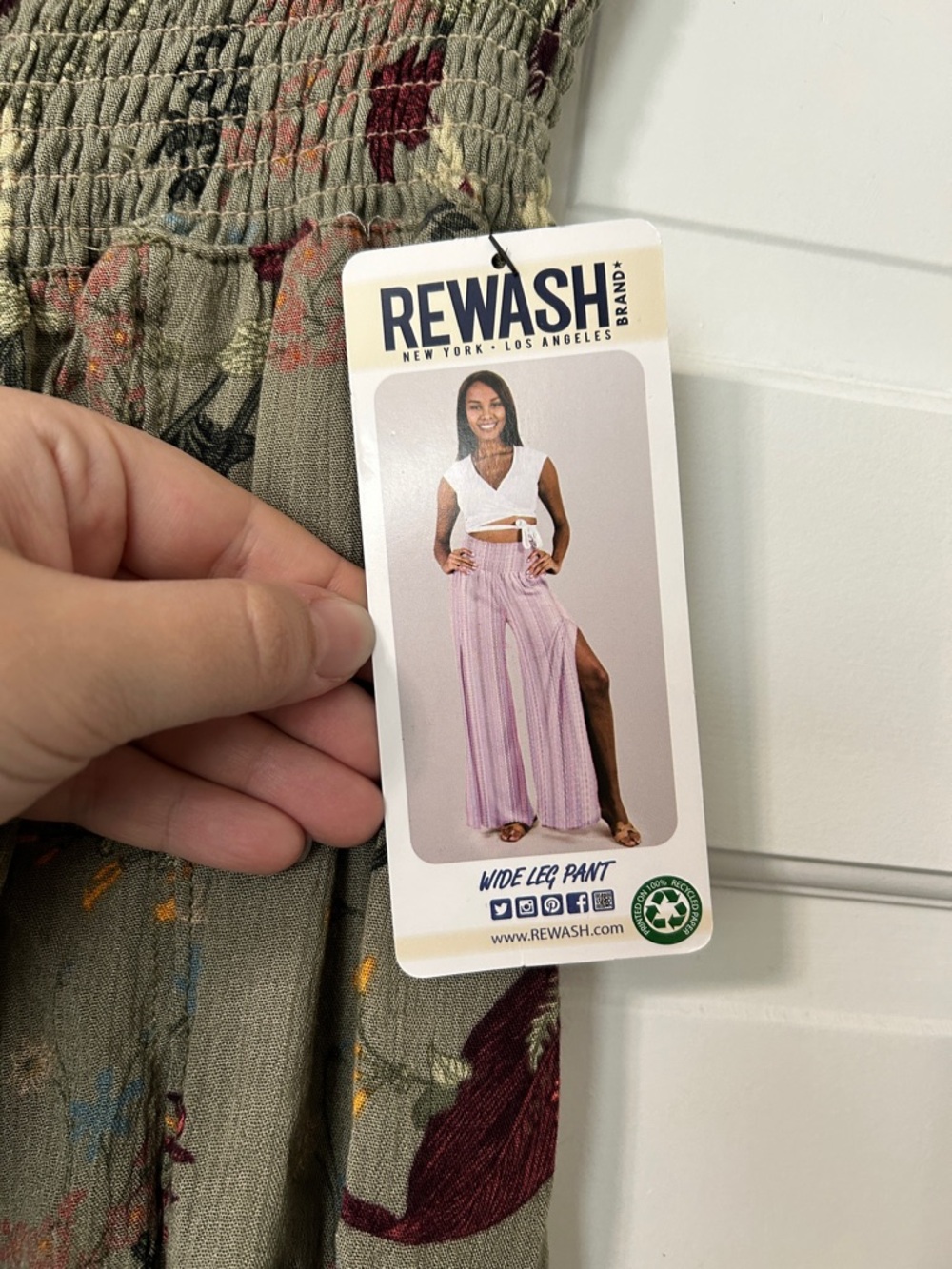 Rewash Olive Floral Wide Leg Pants - Picture 3 of 4